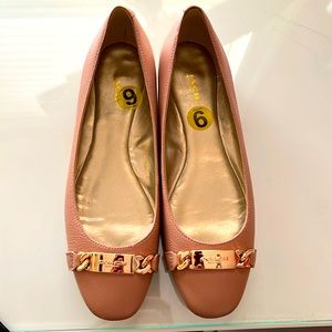 Coach Leather Flats with Gold Buckle Detail, Size 9